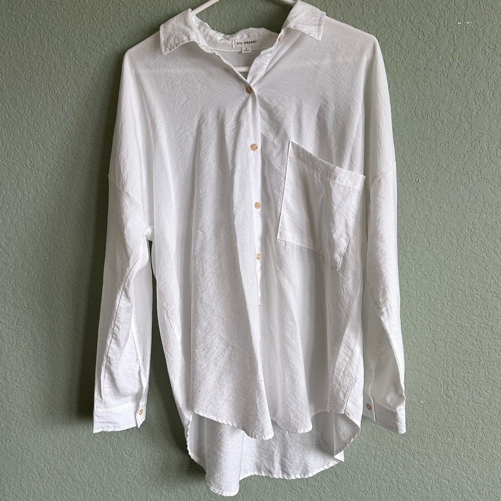 Blu Pepper White Button Down Collared Shirt Blous… - image 1